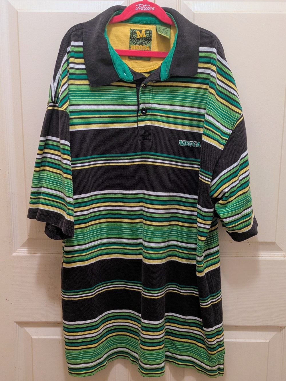 Vintage MECCA Green and Black Striped Men's Polo Shirt Size XXL